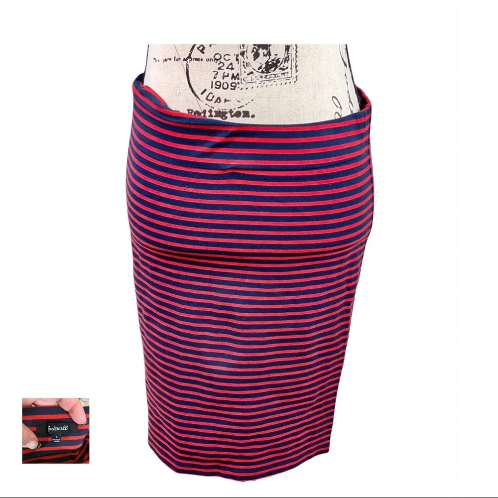Madewell Navy Red Stripe Pencil Mini Skirt